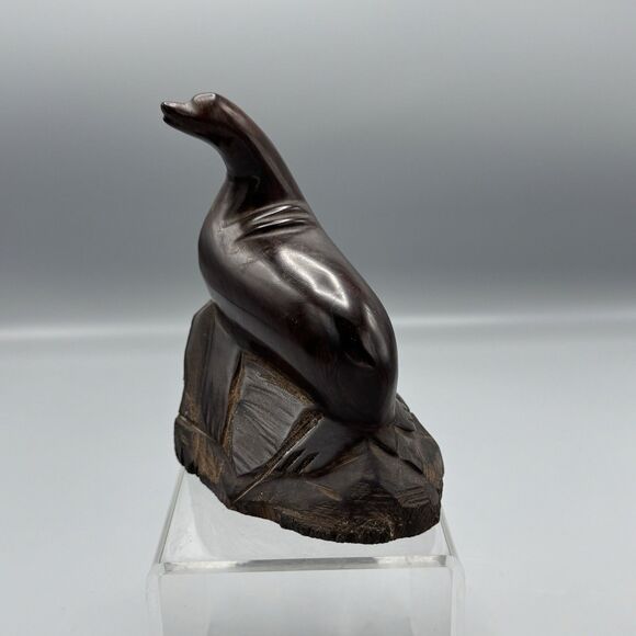 Vintage Hand Carved Ironwood Seal Sea Lion Figurine Sculpture MCM Nautical 5.5"T - Picture 4 of 7